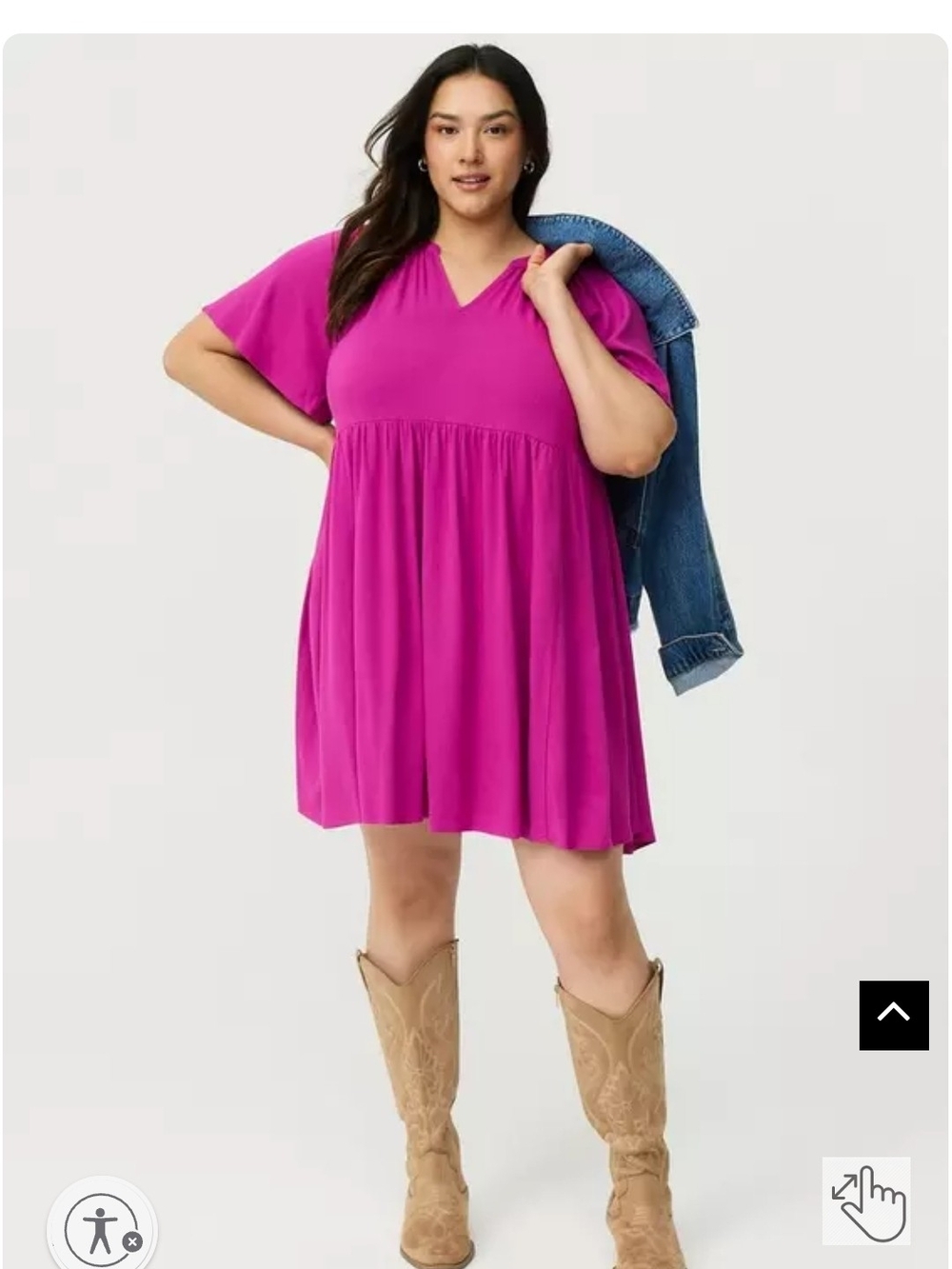 Torrid 4 V-Neck Flutter Sleeve Babydoll Mini Dress in Bright Fuchsia/ Wild Aster